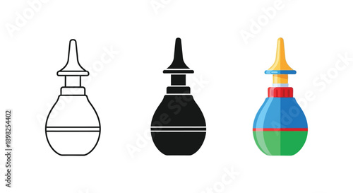 Collection of three different style syringe bulbs for medical or cleaning applications presented as icons