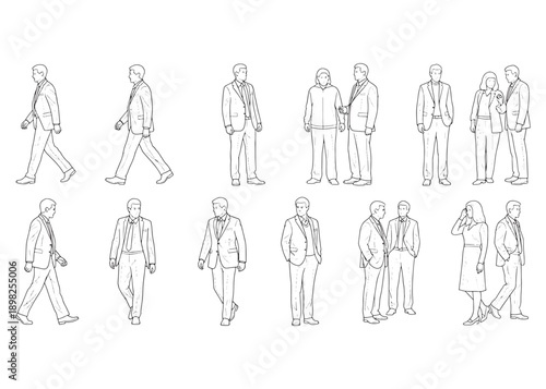 CAD People Vector Set – Thin Line Human Figures for Architecture Plans and Modern Office Design