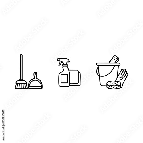home cleaning tools icons