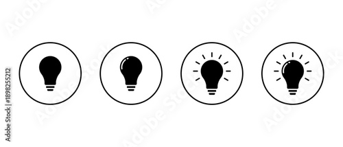 Light bulb icon set in circular outline. Idea concept, creative thinking, inspiration, and innovation symbol