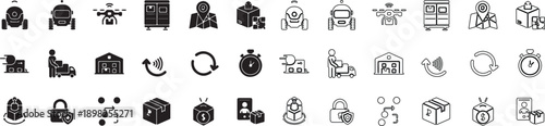 Big set of modern black vector icons. Delivery, logistics, technology, smart home, security, and abstract concepts in solid and line style. isolated PNG with Transparent Background
