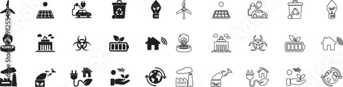 Mega Set of Environmental Protection and Eco-Friendly Line Icons. Nature, Renewable Energy, and Sustainability Vector Collection. isolated PNG with Transparent Background