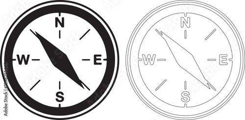 Black Vector Compass Icons Set. Solid and Outline Style for Navigation and Direction. isolated PNG with Transparent Background