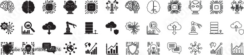Artificial Intelligence and Technology Icon Set. Modern Line and Solid Vector Symbols for AI, Machine Learning, Data, and Automation. isolated PNG with Transparent Background