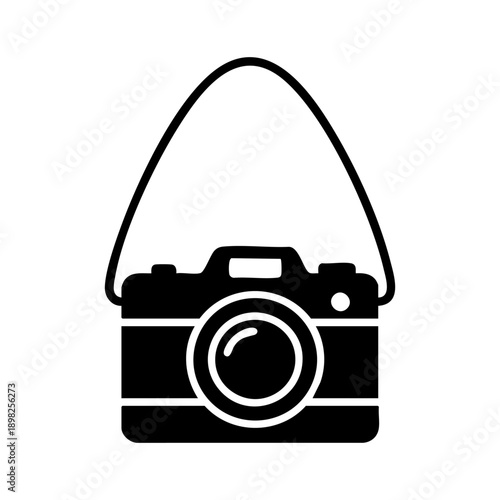 tourist camera hanging from strap