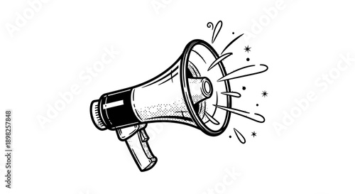 Black and White Megaphone Loudspeaker Illustration.