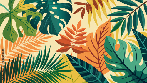 Exotic tropical bird perched amidst vibrant green foliage and flowers Vector