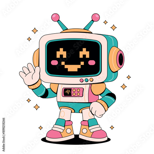 Retro Cartoon Robot Waving Hello