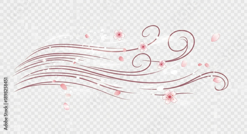 Elegant pink floral swirl design elements with petals on transparent background for creative projects