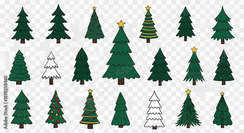 Collection of Various Christmas Tree Illustrations.