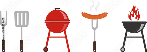 BBQ grill, BBQ set, BBQ with accessories. Vector, designer illustration, web banner. Vector.