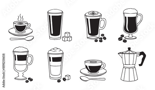Coffee Drinks and Accessories Collection Line Art