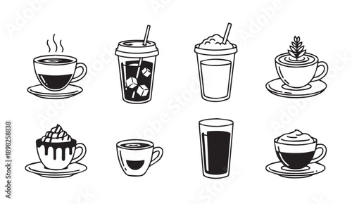 Coffee Drinks Collection Hand Drawn Line Art Vector Icons