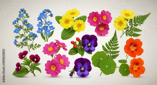 Colorful Flowers and Leaves Collection.