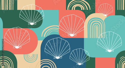 Colorful Geometric Fan Shapes Pattern Design.