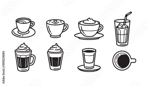 Coffee Drinks Collection Simple Outline Icons Set Vector Stock Media