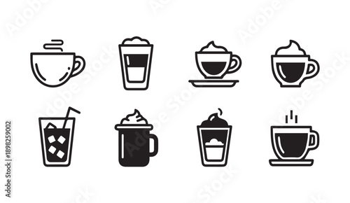 Coffee Icons Collection: Hot Drinks, Iced Coffee, and Espresso Cups