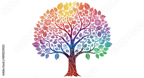 Obraz na plátně Colorful Tree with Rainbow Leaves Illustration.