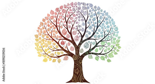 Colorful Tree with Rainbow Leaves Illustration.