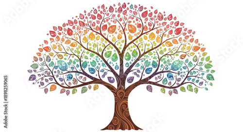 Colorful Tree with Rainbow Leaves Illustration.