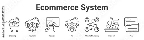 Ecommerce System web banner icon set vector illustration concept for business with icon of Shopping, Payment, Keyword, Api, Affiliate Marketi.