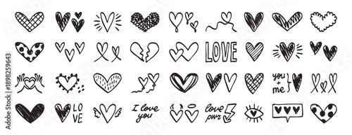 loose heart sketches in playful ink on bright paper, imperfect strokes and mini motifs create cozy romantic vibe, ideal for social posts, casual cards, DIY gifts, and moodboard accents