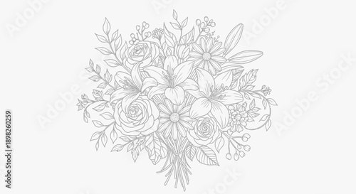Detailed Floral Arrangement Sketch Illustration.