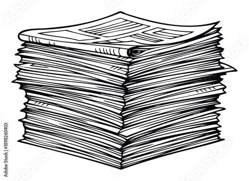 A tall stack of newspapers or important documents representing information and knowledge accumulation, perfect for media, publishing, or officerelated visual content.