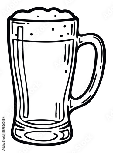 Stylized hand drawn beer mug filled with a frothy beverage, perfect for brewery promotions, pub signage, drink menus, or casual celebratory event materials.