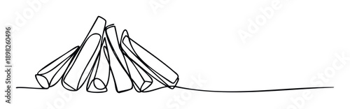 Dynamic single line drawing showing stacked wood blocks or logs in a cascading sequence, perfect for visualizing concepts of risk, progress, or interconnected systems in marketing and