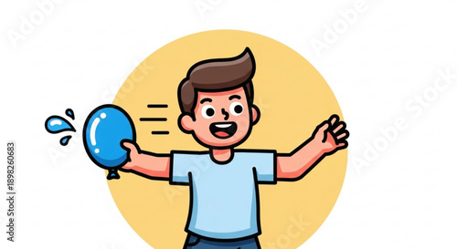 Happy man releasing blue balloon into the air with a joyful expression on his face outdoors