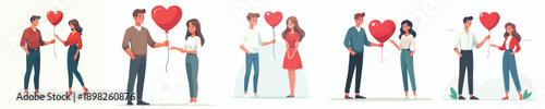 vector of a couple giving valentine love balloons