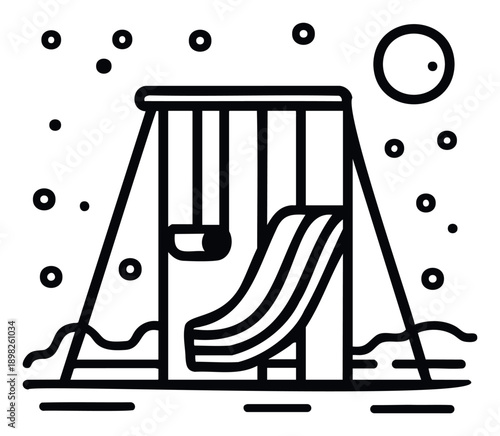 Simple outdoor playground equipment featuring a swing and slide for childrens recreation, perfect for kidfriendly websites, educational materials, or product packaging.