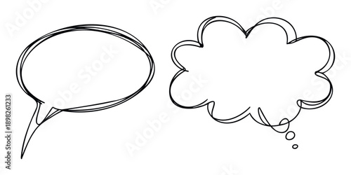Hand drawn scribble style speech and thought bubbles representing communication and ideas useful for graphic projects social media and educational resources