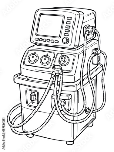 Advanced medical ventilator machine providing crucial respiratory support for intensive care units and emergency medical situations, ideal for healthcare industry visuals.