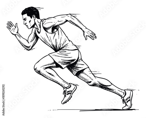 Dynamic male runner in motion line sketch illustration depicting athletic determination and speed ideal for sports and fitness related marketing and editorial content