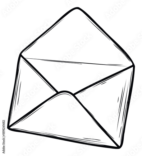 Open envelope graphic with a distinct hand drawn sketch aesthetic, perfect for conveying messages, communication, or correspondence in various digital and print media projects.