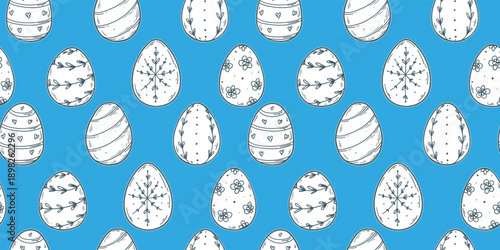 Seamless pattern with hand-drawn easter egg sketches. Vector drawing illustration for packaging, stationery, and decorative design projects.