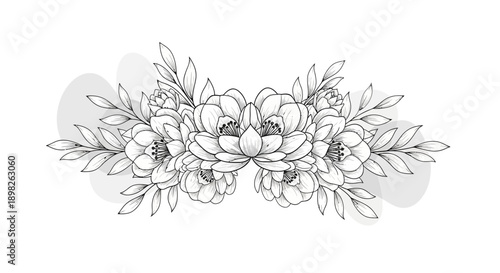 Hand Drawn Floral Arrangement with Leaves.