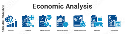 Economic Analysis web banner icon set vector illustration concept for business with icon of Inflation, Analysis, Report Analysis, Financial Report, Transaction Histo.