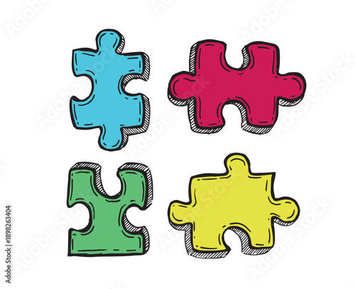 Autism Awareness Day, colorful Puzzle Design, hand drawn.	
