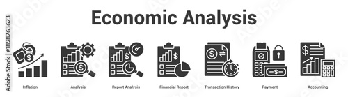 Economic Analysis web banner icon set vector illustration concept for business with icon of Inflation, Analysis, Report Analysis, Financial Report, Transaction Histo.