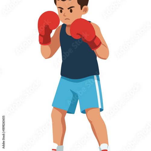 Young Boy Wearing Red Boxing Gloves.