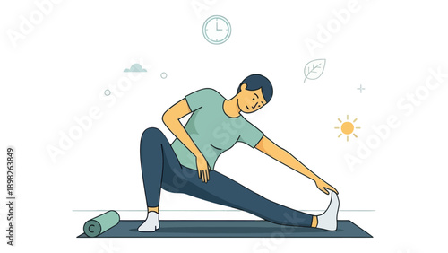 Woman performing a seated forward bend stretch on a yoga mat, illustrating a healthy lifestyle, morning exercise, and mental wellbeing for various health and fitness promotional materials.