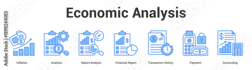 Economic Analysis web banner icon set vector illustration concept for business with icon of Inflation, Analysis, Report Analysis, Financial Report, Transaction Histo.