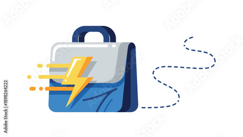 Modern graphic illustration of a fast briefcase with a lightning bolt symbolizing quick delivery and efficient service for business, logistics, and educational concepts