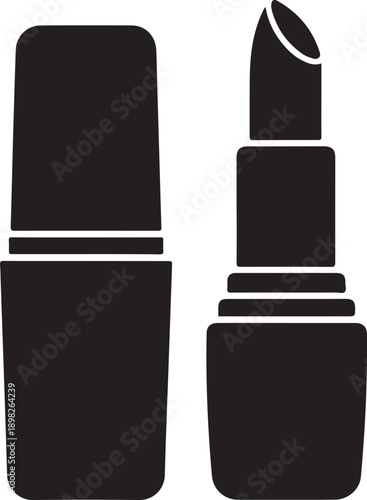 Black lipstick tube and opened lipstick makeup cosmetics beauty