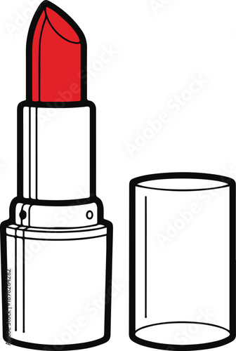 Red lipstick in open white case makeup cosmetics beauty product