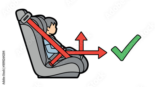 Ensure child passenger safety with proper car seat installation and seatbelt use, demonstrating secure restraint against potential impact forces for road safety campaigns and educational