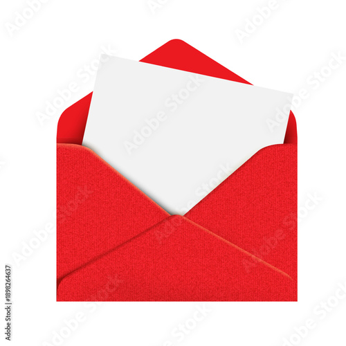 Realistic textured red envelope with blank greeting card